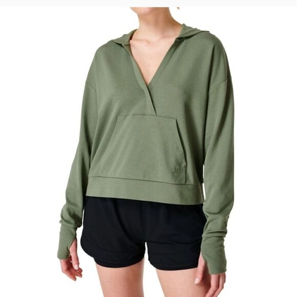 Sweaty Betty After Class Relaxed V Neck Hoodie Sweatshirt GreenSize 14 - Picture 1 of 8